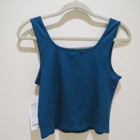 ATHLETA Signature Rib Square Neck Crop Tank Top Coastal Teal Stretch Casual NWT - Picture 6 of 12